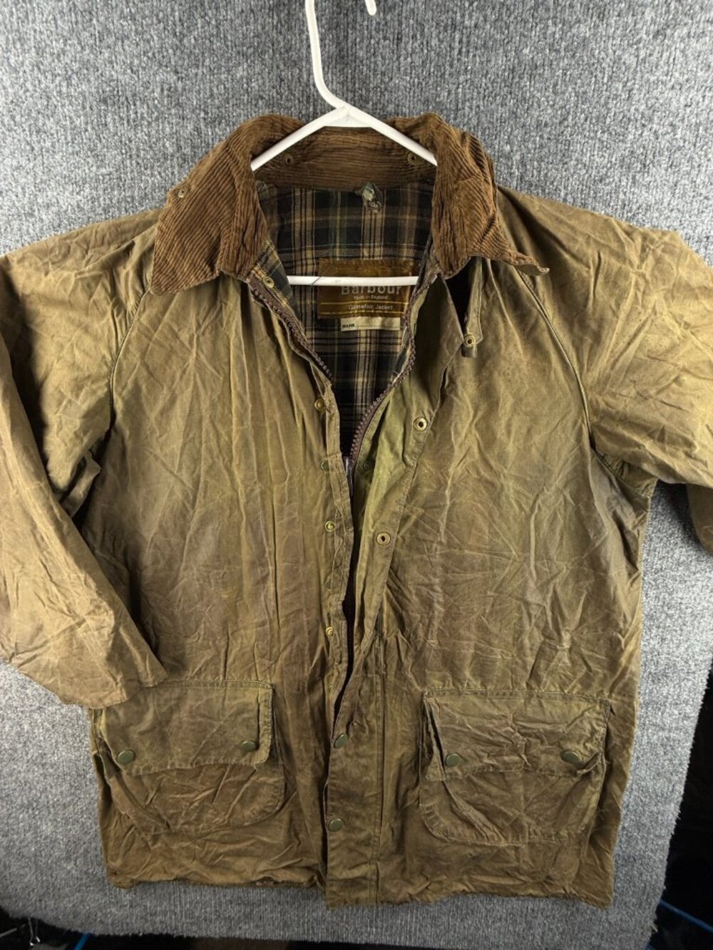 VTG Barbour Gamefair 1-crest Jacket 70s Green Zip Up Cargo Pockets England Lined